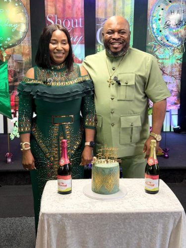 Pastor Wisdom & Prophetess Abi in a birthday pose during the birthday Celebration of Pastor Wisdom in October, 2025